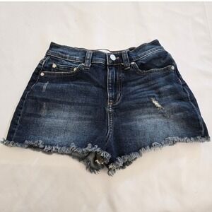 PINK Victoria's Secret Denim Shorts Frayed Hem Distressed Dark Wash Size 0‎ Y2K